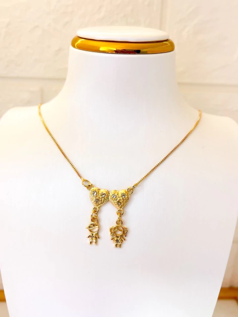 COLAR FOLHEADO A OURO - CASAL FILHOS