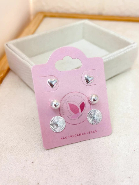 BRINCO CARTELA 3 PARES FOLHEADO A PRATA