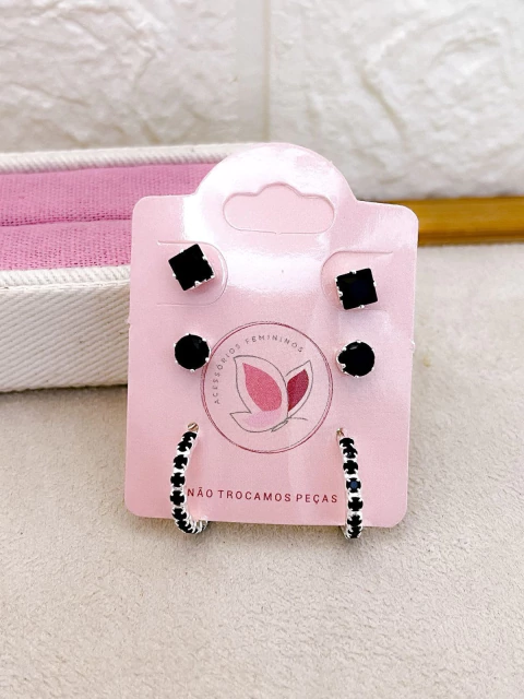 BRINCO CARTELA 3 PARES FOLHEADO A PRATA