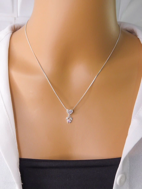 COLAR FOLHEADO A PRATA - CORRENTE VENEZIANA FILHA CORAÇÃO CRAVEJADO ZIRCONIA