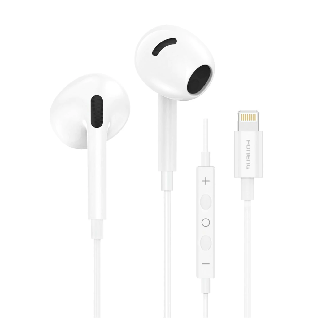 AURICULAR C/ CABLE LIGHTNING S/ GOMITA PREMIUM FONENG T66 BLANCO (17077)