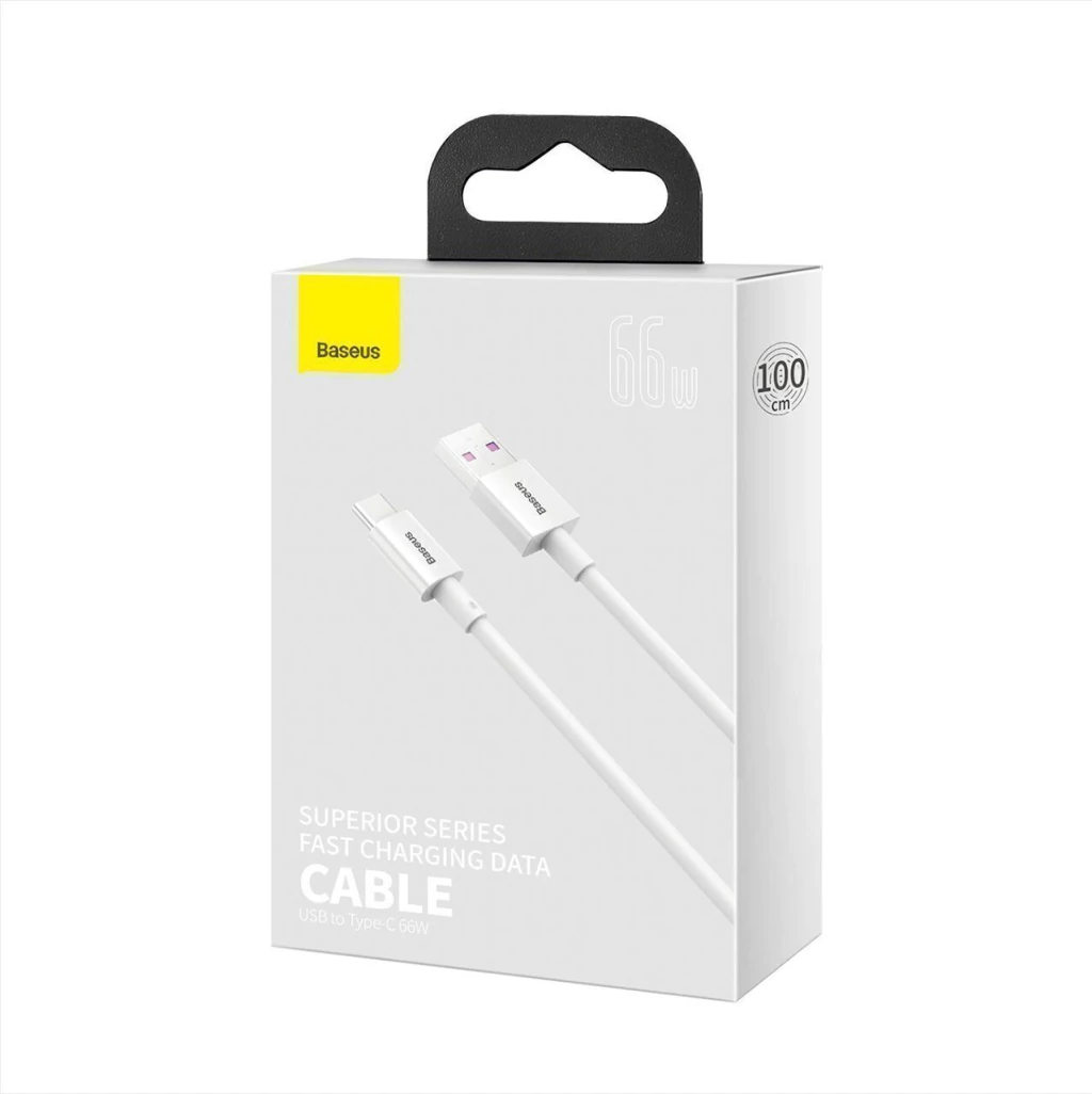 CABLE PREMIUM MALLADO BASEUS USB - TIPO C SUPERIOR SERIES 66W 1 M BLANCO (6953156205505)