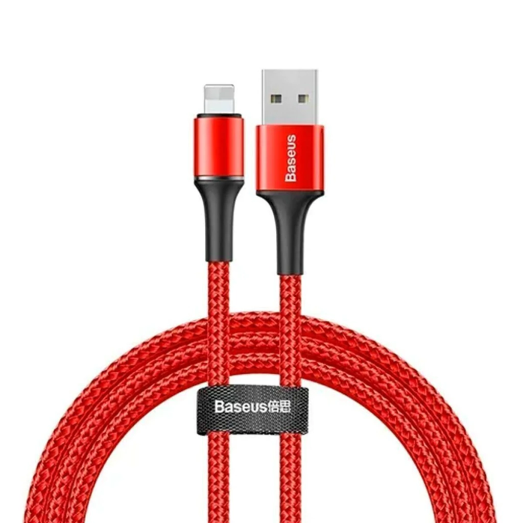CABLE PREMIUM MALLADO BASEUS USB - LIGHTNING - LED 1 M ROJO (6953156292598)