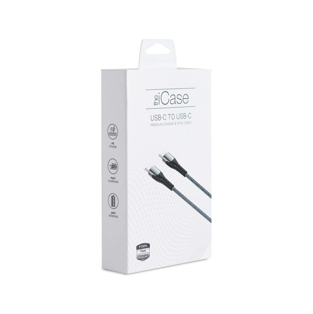 CABLE PREMIUM MALLADO ICASE TIPO C - TIPO C CARGA RAPIDA 1 M NEGRO/ GRIS (16598)