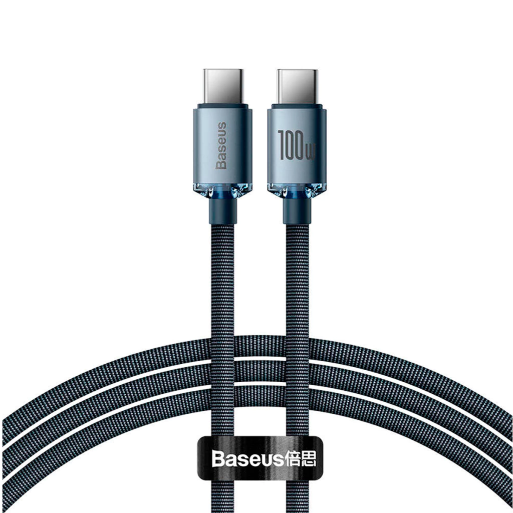 CABLE PREMIUM MALLADO BASEUS TIPO C - LIGHTNING CRYSTAL SHINE SERIES 1 M NEGRO (6932172602741)