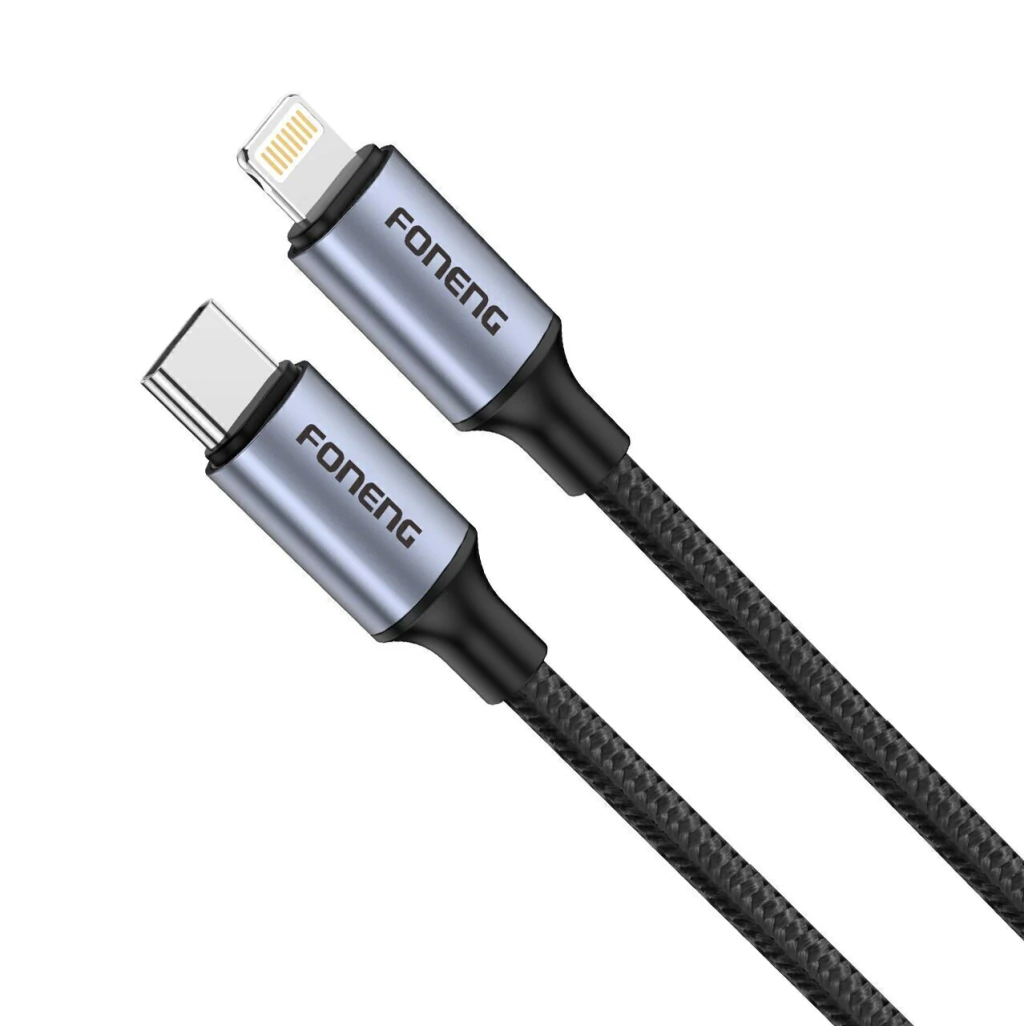 CABLE PREMIUM MALLADO FONENG X95 TIPO C - LIGHTNING 20W 1.2 M NEGRO (17086)