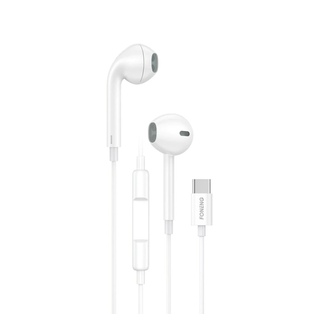 AURICULAR C/ CABLE TIPO C S/ GOMITA PREMIUM FONENG T15 BLANCO (17076)