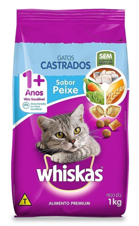 Ração Seca Whiskas Gatos Castrados sabor Peixe