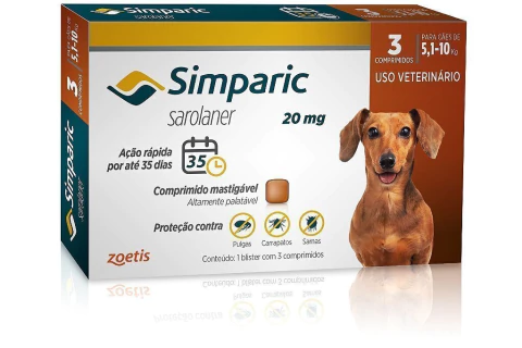 Antiparasitário Zoetis Simparic 5,1kg a 10,0kg 20mg - comprar online
