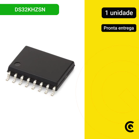 Oscilador em tempo real DS32KHZSN da Maxim Integrated em encapsulamento SOIC de 8 pinos, ideal para aplicações eletrônicas de alta precisão e controle de frequência estável.
