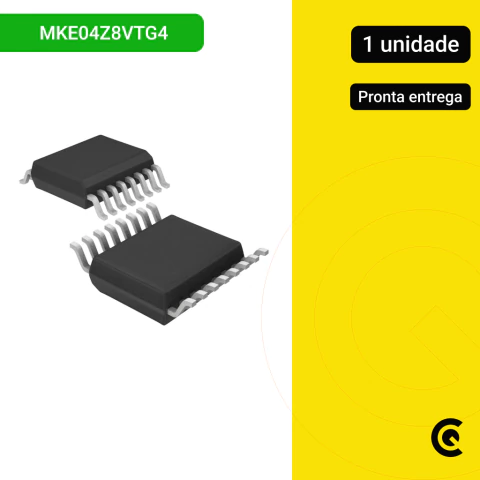 Microcontrolador MKE04Z8VTG4 da NXP em encapsulamento TSSOP-16, ideal para aplicações embarcadas, automação e sistemas eletrônicos de baixo consumo de energia.