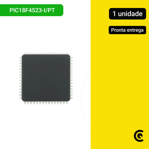 PIC18F4523-I/PT TQFP-44 da Microchip. Microcontrolador de 8 bits, baixo consumo e alta performance para sistemas embarcados e automação.