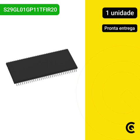 Memória Flash NOR S29GL01GP11TFIR20 da Cypress em encapsulamento TSOP-56, ideal para armazenamento de dados em sistemas embarcados, automação industrial e dispositivos eletrônicos de alta performance.