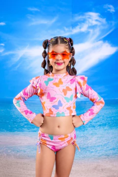 Biquíni Cropped Infantil Borboletas Rosa - comprar online