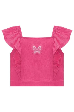 Cropped Infantil Kukie Pink Flowers