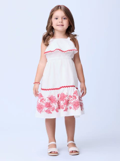 Vestido Infantil Momi Branco Flores Vermelhas - comprar online