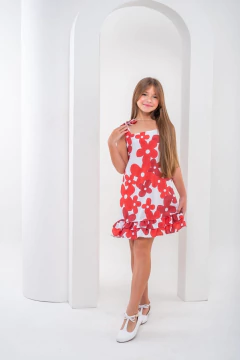 Vestido Infantil Vermelho Flores - comprar online