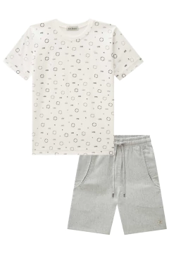 Conjunto Infantil Menino Luc Boo com Bermuda Dubai Off White