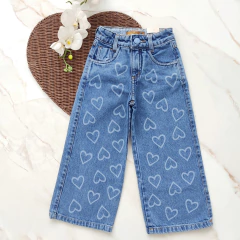 Calça Wide Leg Infanto Juvenil Corações