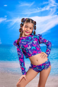 Biquíni Cropped Infantil Borboletas Azul - comprar online
