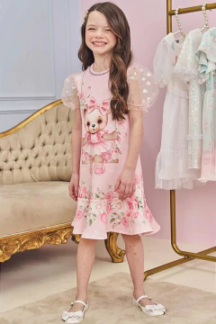 Vestido infantil Kukie Rosa Ursinhos