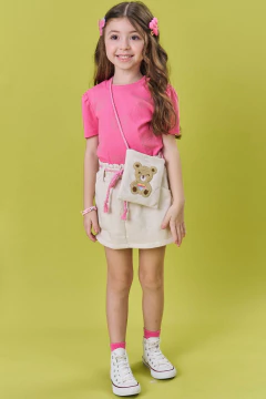Conjunto Saia e Blusa Kukie Rosa com Bolsa Ursinho - comprar online