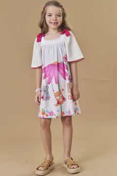 Vestido Infantil Kukie Jardim Flor Pink