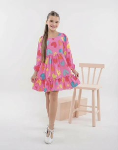 Vestido Infantil Manga Longa Corações