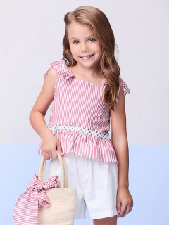 Conjunto Infantil Momi Vermelho Listras e Short Off White