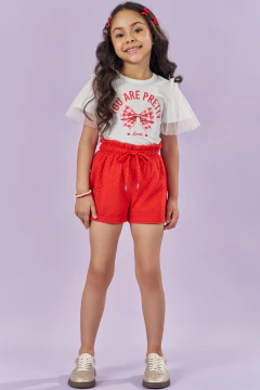 Conjunto Infantil Menina Com Short Laise Vermelho Kukiê