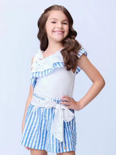 Conjunto Infantil Momi Azul Listrado e Laise