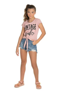 Blusa Juvenil Com Laço Rosa Lili