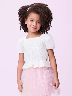 Conjunto Infantil Momi Pérola e Saia Rosa com Flores