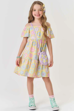 Vestido Infantil Kukie Menina Flores Amarelo - comprar online
