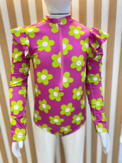 Maiô Infantil Manga Longa Com Zíper Flores - comprar online