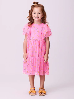 Vestido Infantil Cereja Momi Rosa Neon