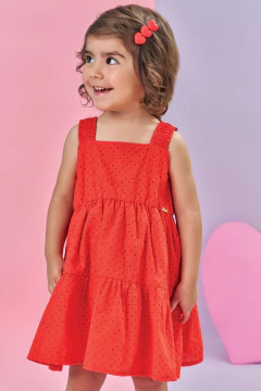 Vestido Infantil Menina Vermelho Laise Kukie - comprar online