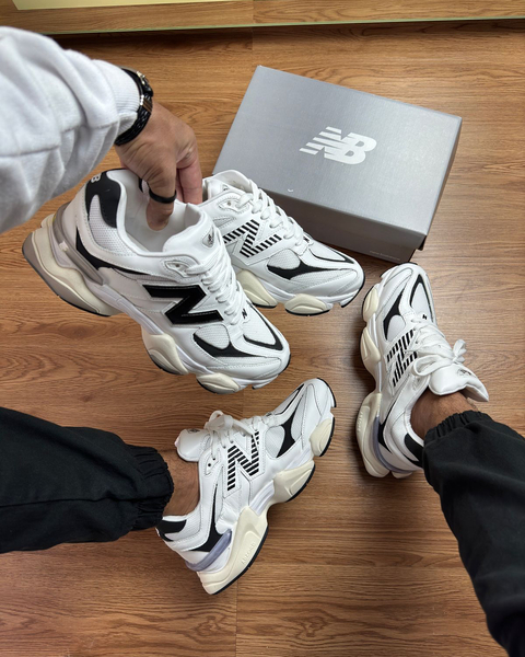 Tênis NB 9060 Branco Premium com solado robusto e acabamento clean.