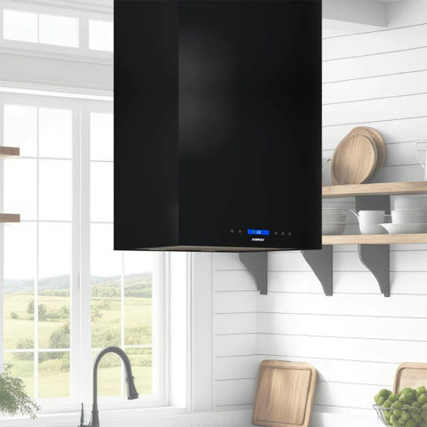 Campana Isla Qubix Cristal Negra Touch 60