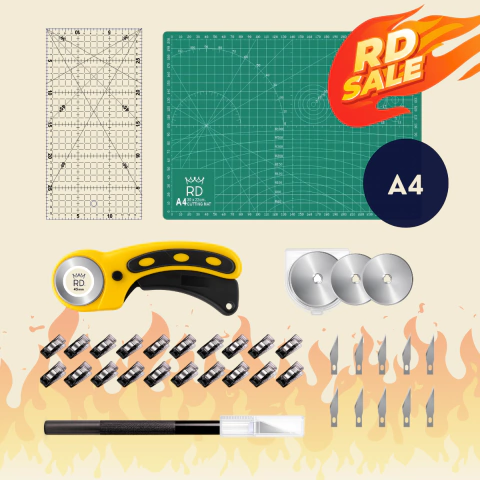 TABLA BASE CORTE A4 22X30CM + ROTATIVO C/REP + BISTURI C/REP + REGLA 15X30CM + CLIPS X 20 UNID
