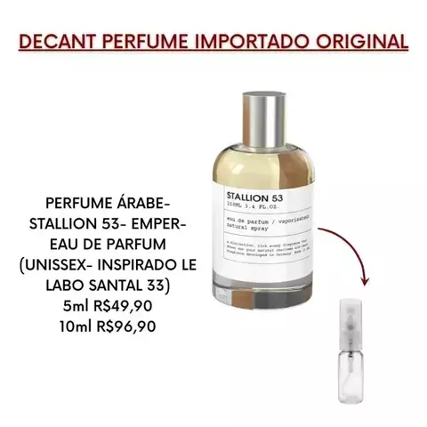 DECANT PERFUME ÁRABE- STALLION 53- EMPER- EAU DE PARFUM (UNISSEX- INSPIRADO LE LABO SANTAL 33)