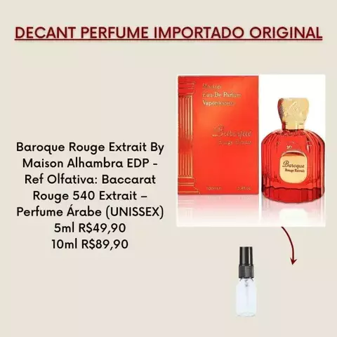 DECANT Baroque Rouge Extrait By Maison Alhambra EDP - Ref Olfativa: Baccarat Rouge 540 Extrait - Perfume Árabe (UNISSEX)