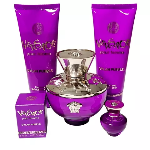 KIT ORIGINAL FEMININO VERSACE- DYLAN PURPLE EAU DE PARFUM 100ML + HIDRATANTE EM GEL 100ML + GEL DE BANHO/SABONETE 100ML