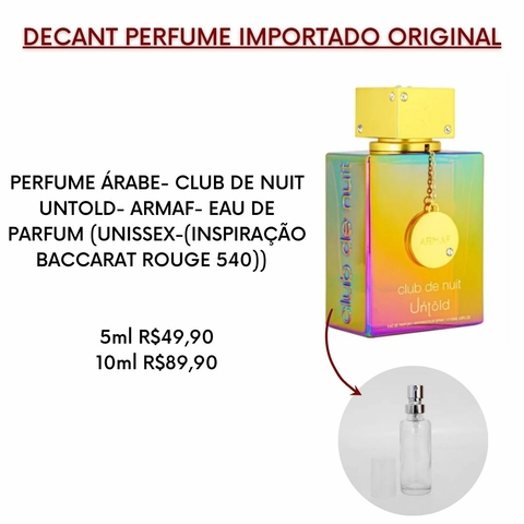 DECANT PERFUME ÁRABE UNISSEX- CLUB DE NUIT UNTOLD- ARMAF- EAU DE PARFUM (INSPIRAÇÃO BACCARAT ROUGE 540)