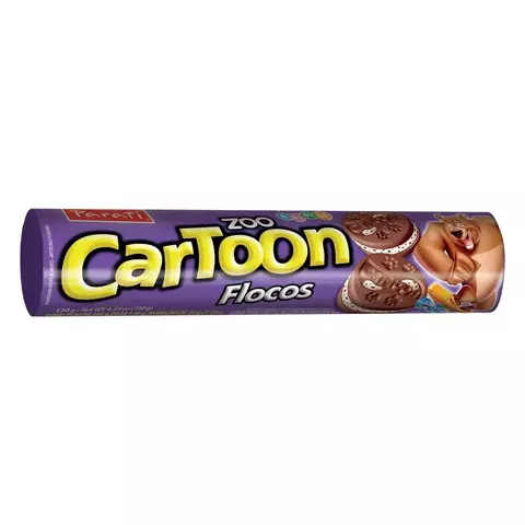 BISCOITO CHOCOLATE RECHEIO FLOCOS ZOO CARTOON PACOTE 110G