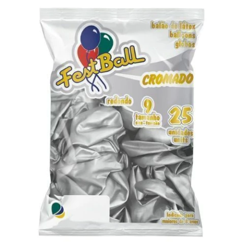 BALÃO CROMADO PRATA 9 FESTBALL C/25