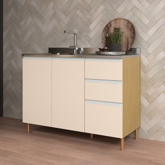 Balcão de Pia 2 portas 3 gavetas 120cm Canary/Off White - Giorgia Mòveis Sul