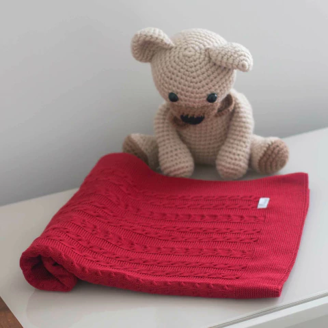 Manta Tricô Bebê Ravi Vermelha