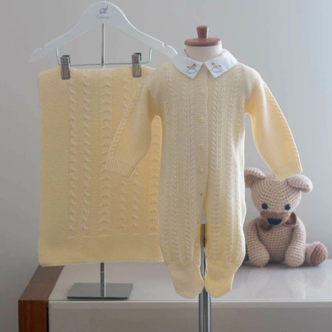 Saída Maternidade Ravi Amarela - Tricô