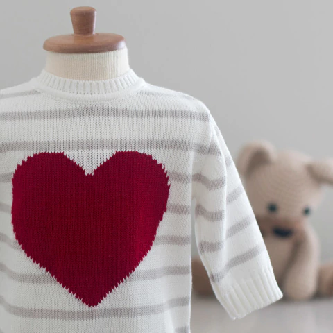 Macacão Love Listras Off e Cinza - Tricô